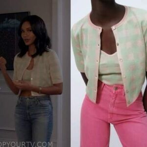 ZARA Plaid Crop Knit Jacket Size M ASO Layla Keating (All American) Preppy